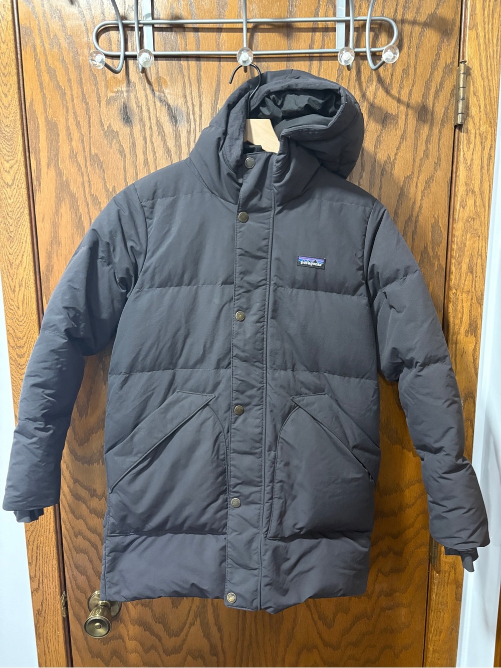 Patagonia Youth 68600 Downdrift Parka 100% Down Ink Black Hooded Puffer Coat 14